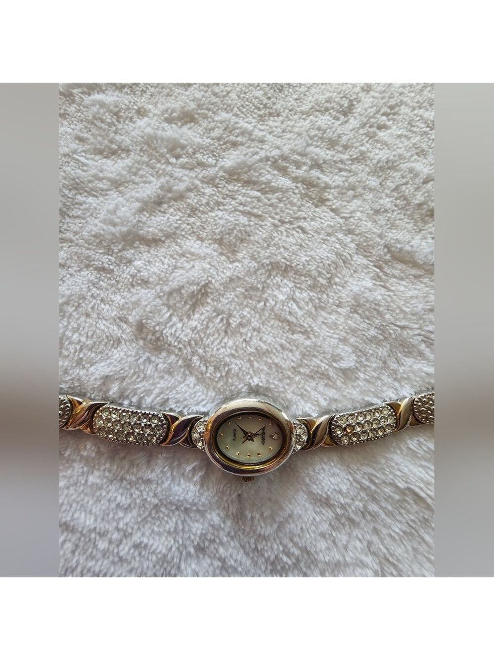 Avon Women’s Quartz Watch with Rhinestone Bracelet–Gold & Silver Tone Works - Picture 1 of 8